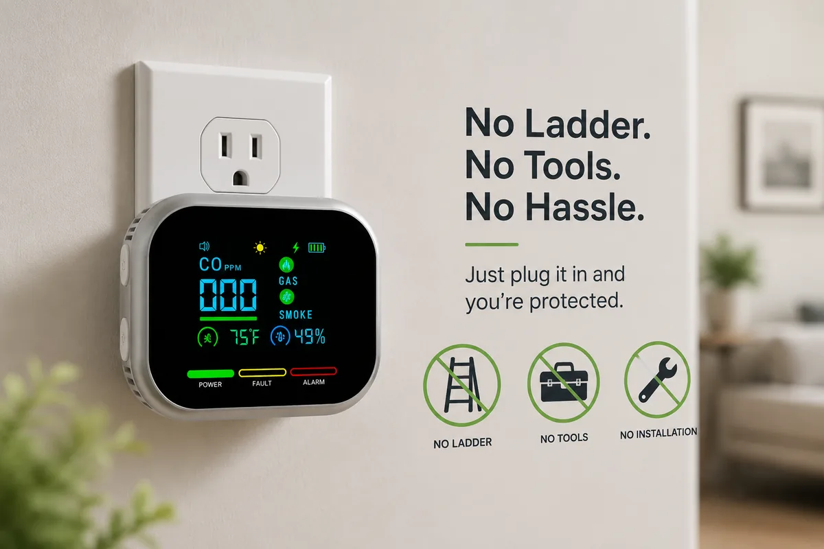CarbonOne Safe installation graphic: no ladder, no tools, no hassle